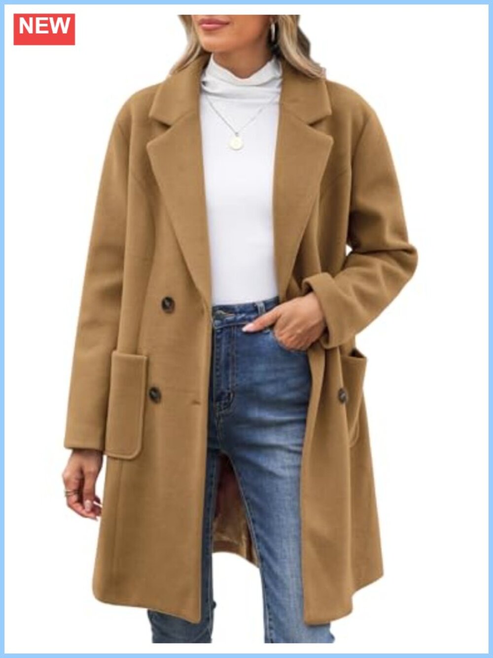 Women's Wool Blend Double Breasted Notch Lapel Pea Coat Trench